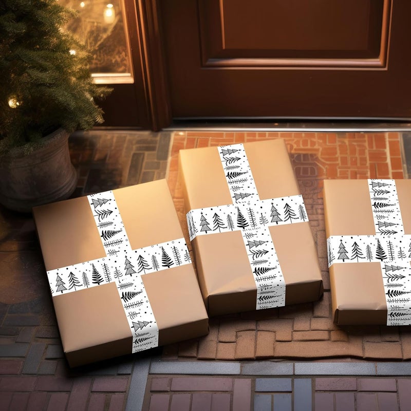 Whaline Christmas Packing Tapes Xmas Tree Printed Tape Waterproof Packing Shipping Tape Decorative White Gift Wrapping Tape for Small Business Gifts DIY Crafts Box Cartons Decor,1.89 in x 109yd - Image 5